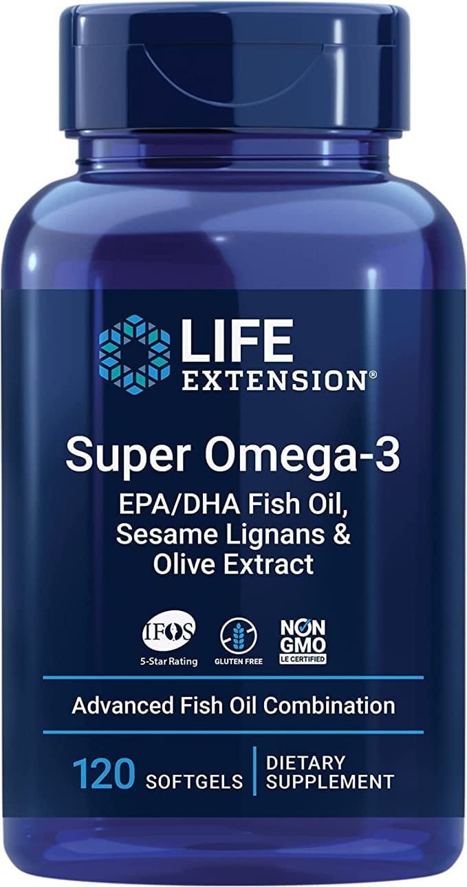 Super Omega-3 EPA/DHA fish oil kapsler med olivenekstrakt og sesamlignaner, 120 kapsler