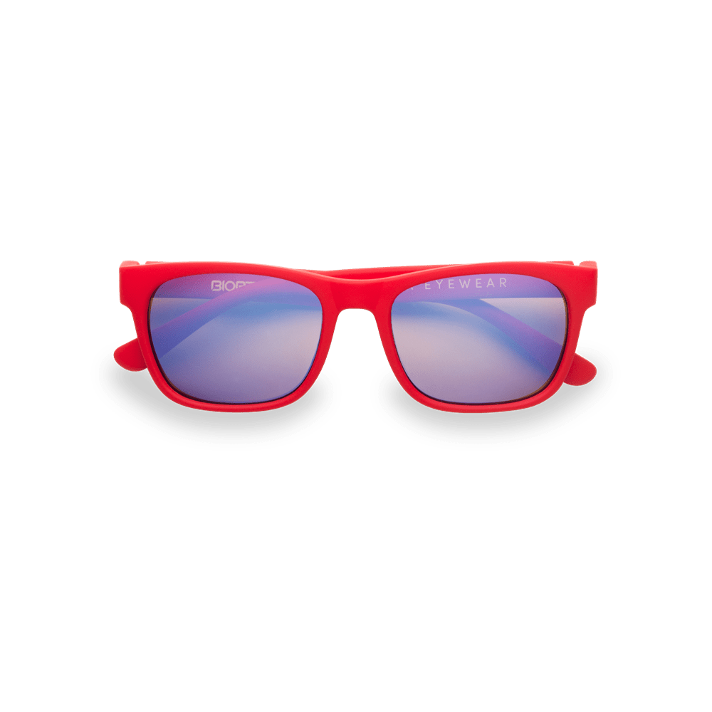 Tesla Hyperlight Eyewear for Kids Red med rød fleksibel ramme og CR-39-linser med blålysfilter for barn