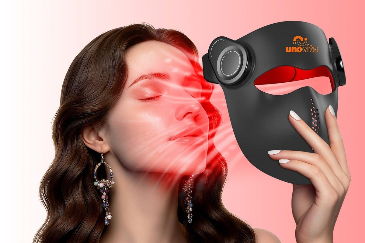 Uno Vita Pro Light Mask 1064 trådløs LED- og lasermaske i sort silikon med fjernkontroll og full ansiktsdekning