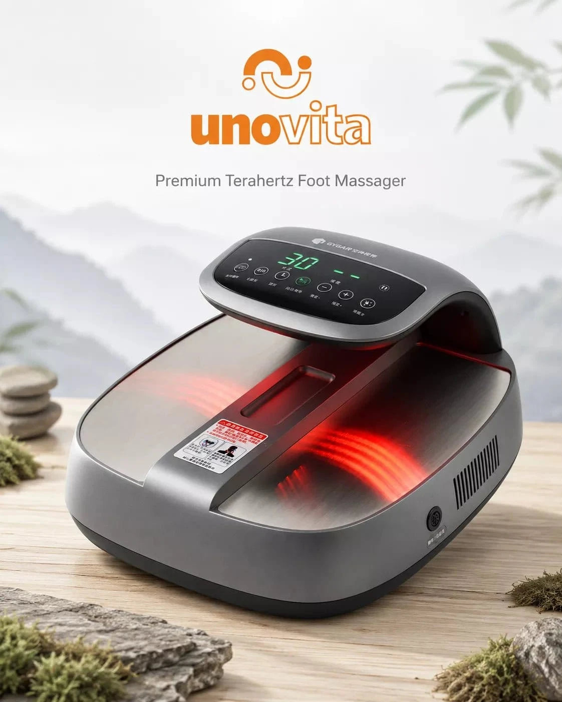 Uno Vita THz Advanced Foot Massager med LED/LCD-panel, fotplate, varme, PEMF og rødt og blått LED-lys