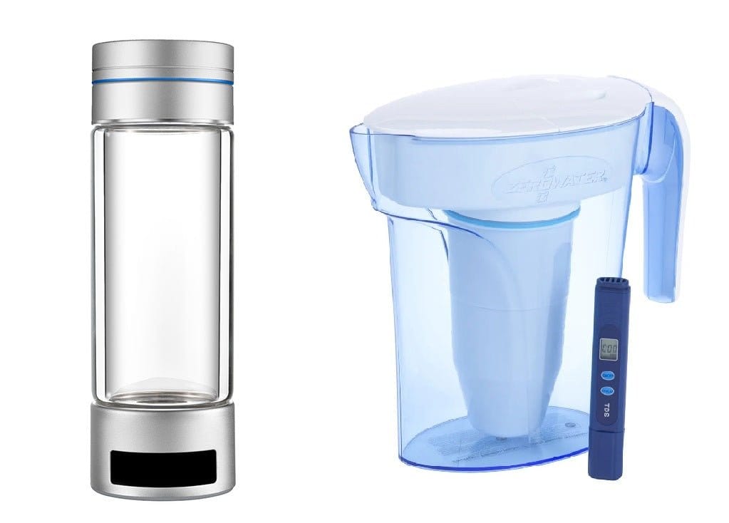 Uno Vita H2-flaske 260 ml med ZeroWater 1,7 L vannrenser og TDS-måler for hydrogenberiket filtrert vann