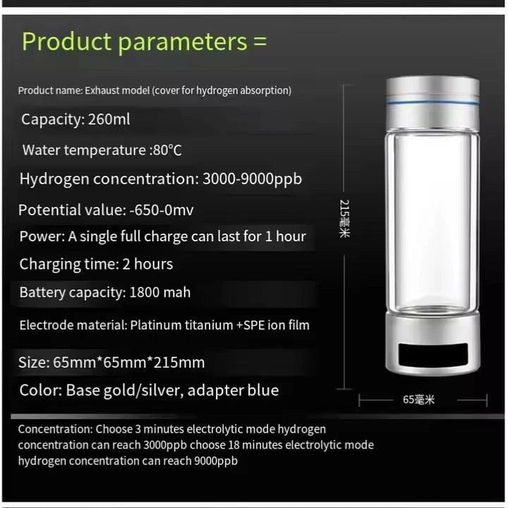 Uno Vita`s Hydrogen (H2) water bottle (up to 9000 ppb) - Uno Vita AS