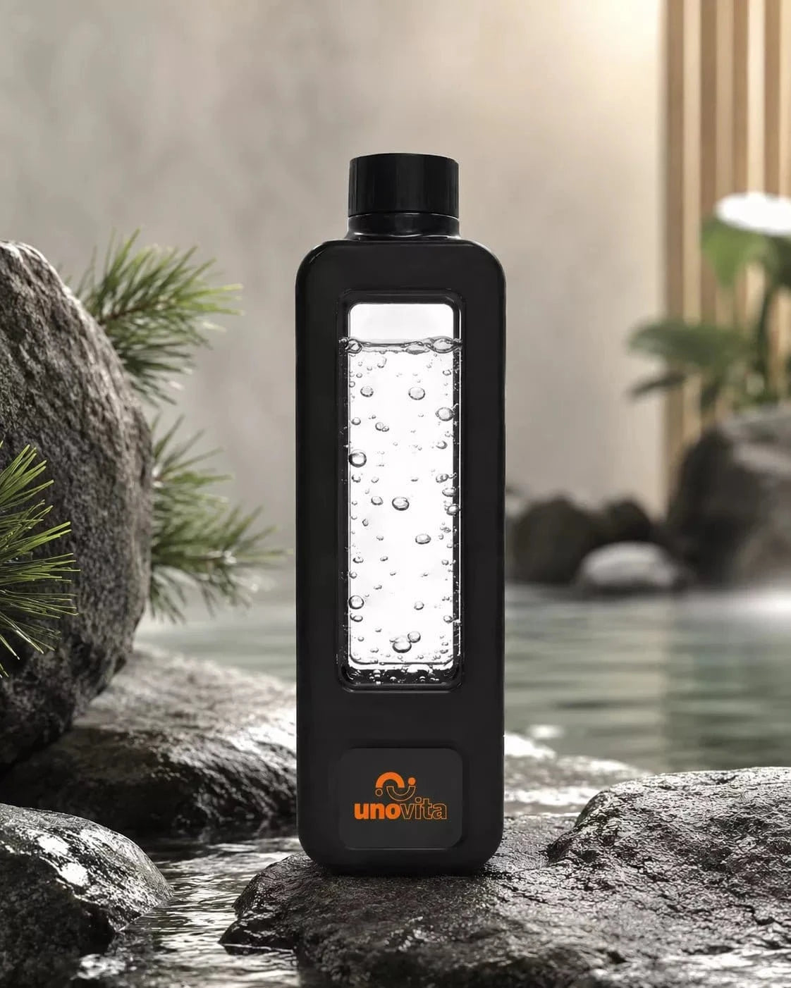 Uno Vitas Smart Hydrogen Water Cup Premium Edition i sort med transparent vindu, 350 ml, PEM-teknologi og UV-C