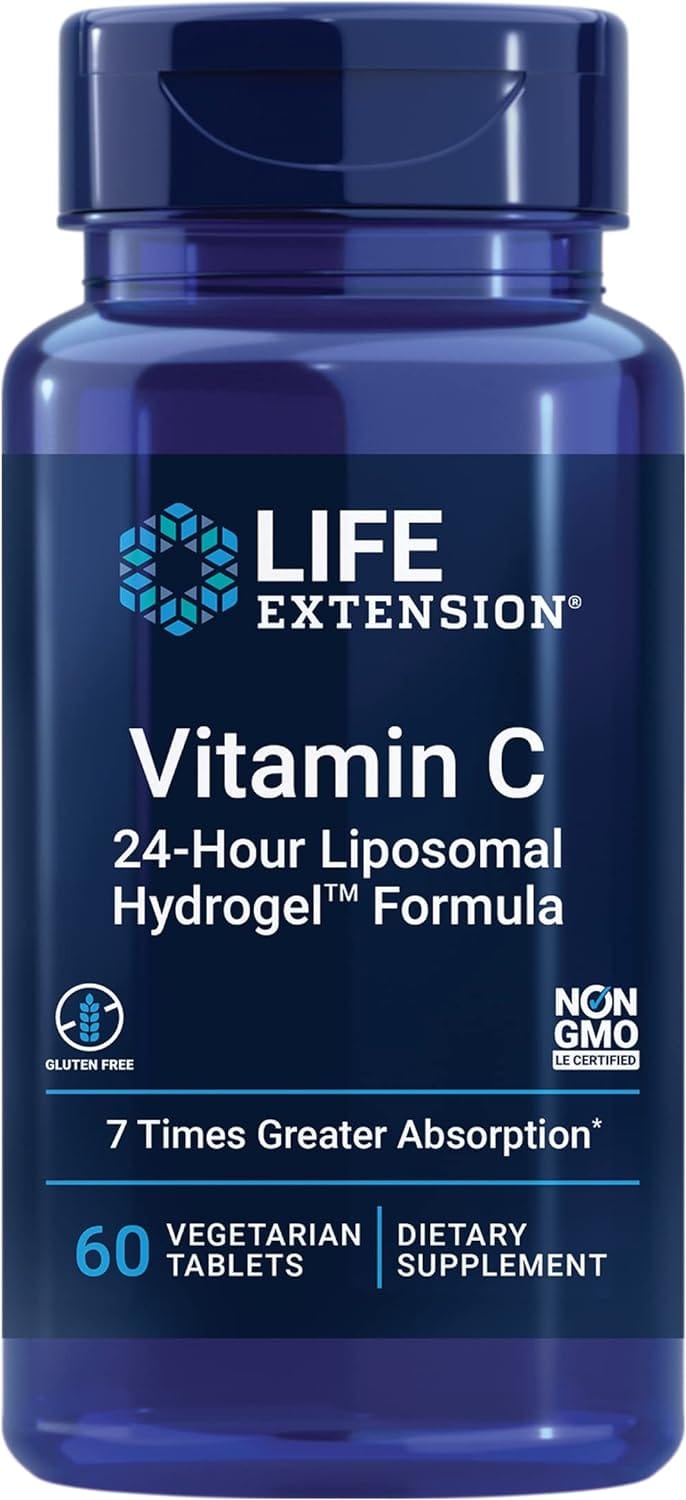 Vitamin C 24-Hour Liposomal Hydrogel Formula fra Life Extension med 350 mg vitamin C per tablett