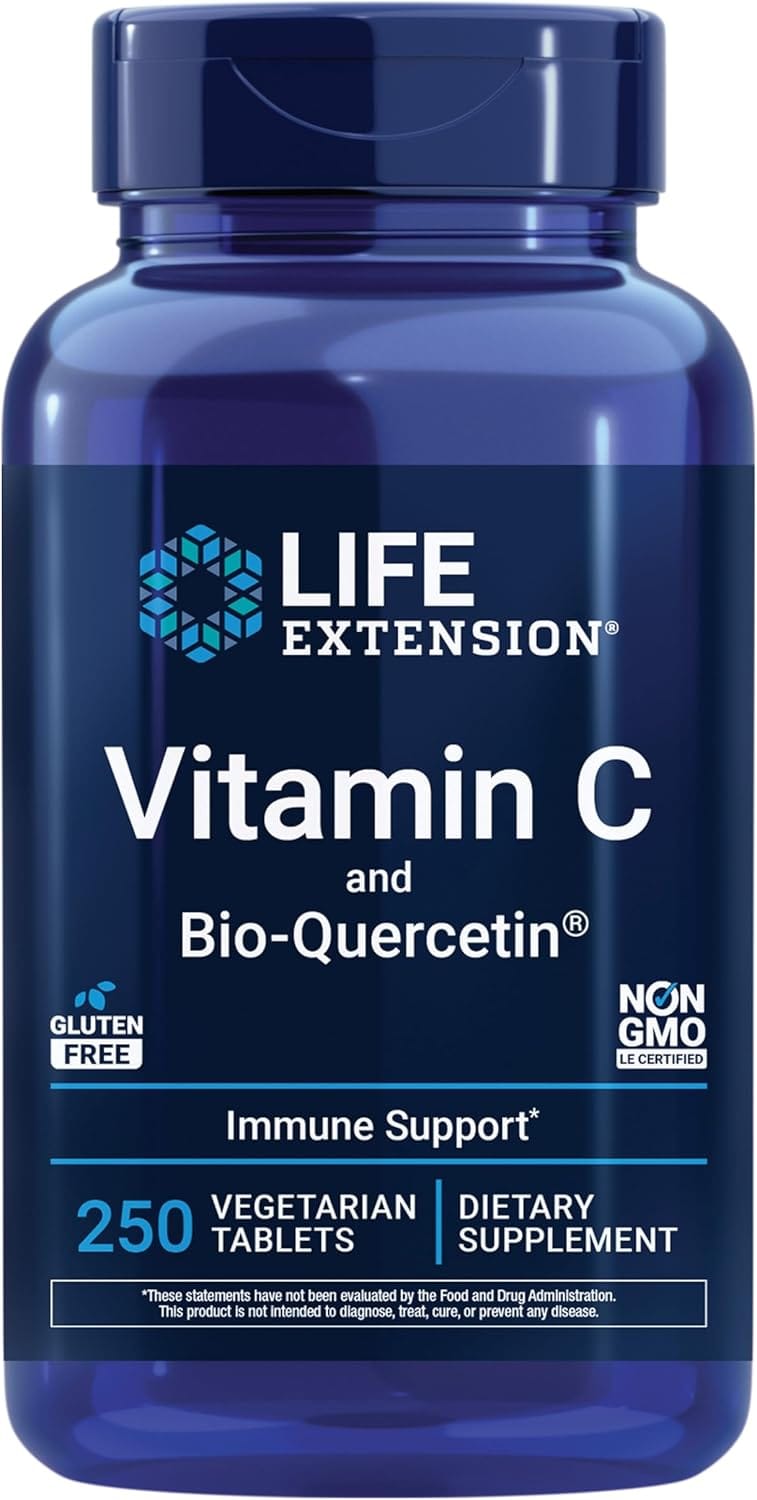 Vitamin C and Bio-Quercetin 250 vegetariske tabletter fra Life Extension, glutenfri og ikke-GMO vitamin C-formel