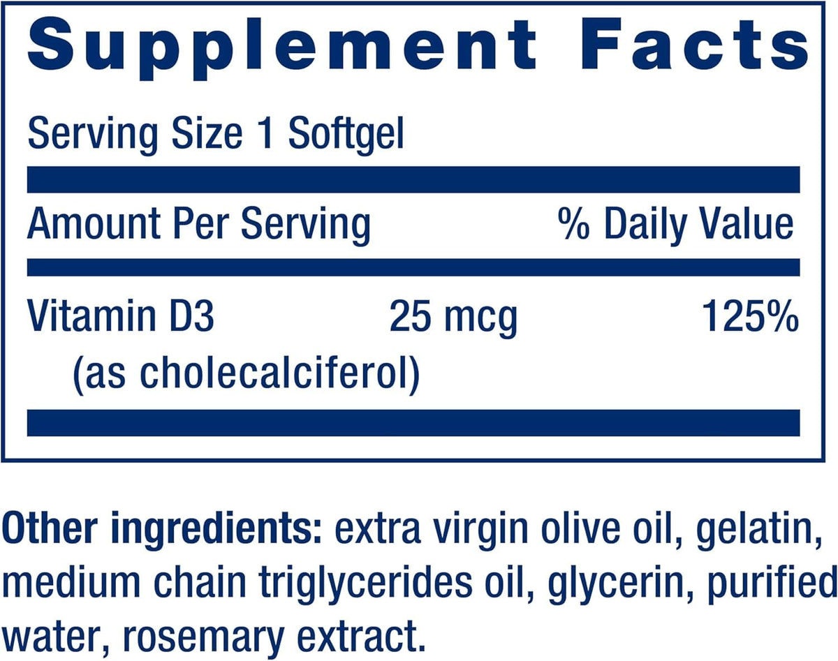 Vitamin D3 - 25 mcg (1000 IU, 250 softgels) - Uno Vita AS