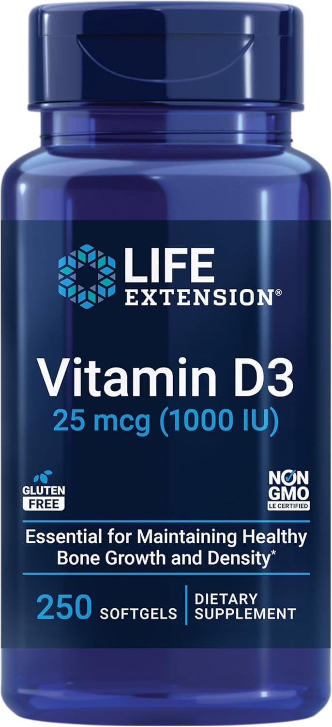 Vitamin D3 25 mcg 1000 IU flaske med 250 softgels i olivenolje og MCT-olje fra Uno Vita