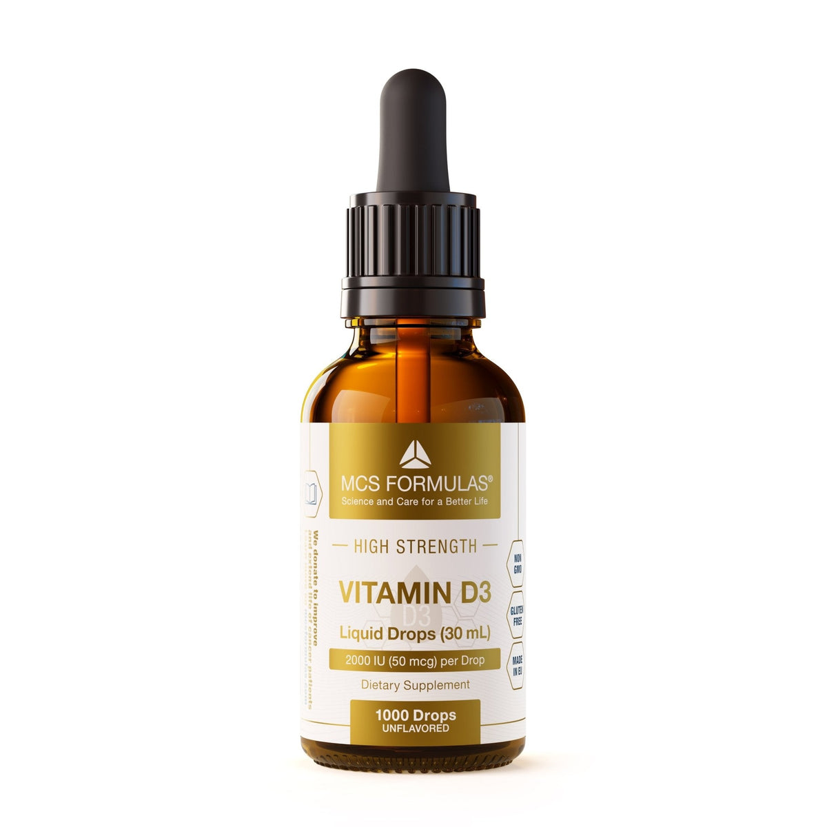 Vitamin D3 Liquid Drops flaske med flytende vitamin D3 i MCT-olje, 50 µg 2000 IU per dråpe, 30 ml