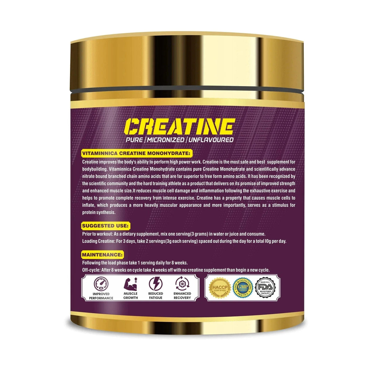 Vitaminnica 100% Pure Creatine Monohydrate Powder for Performance and Muscle Power - Uno Vita AS