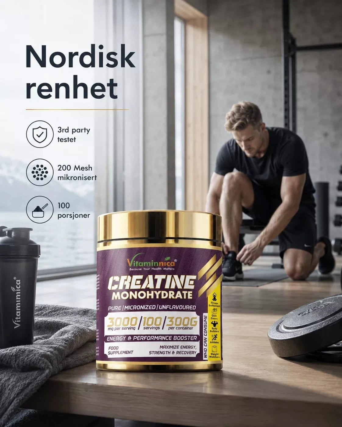 Vitaminnica 100% Pure Creatine Monohydrate Powder for Performance and Muscle Power - Uno Vita AS