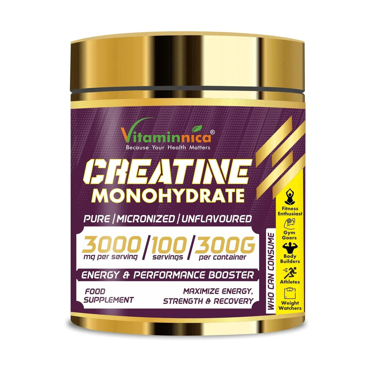 Vitaminnica 100% Pure Creatine Monohydrate Powder for Performance and Muscle Power - Uno Vita AS