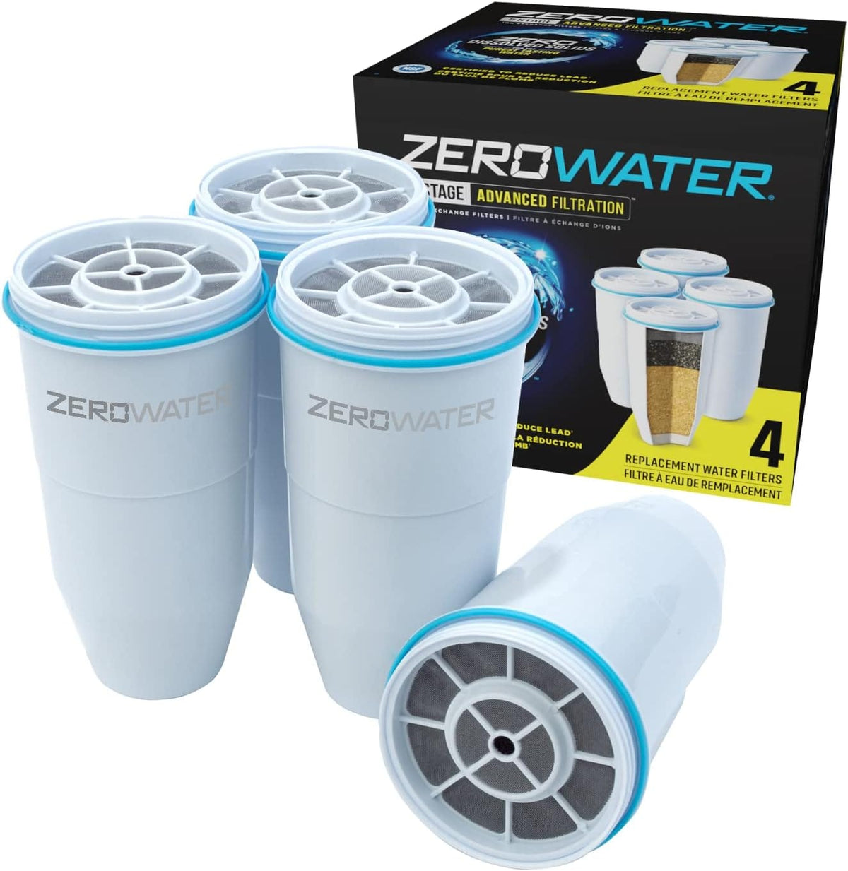 ZeroWater 4-pakning vannfilter med 5-trinns filtrering til alle ZeroWater-kanner