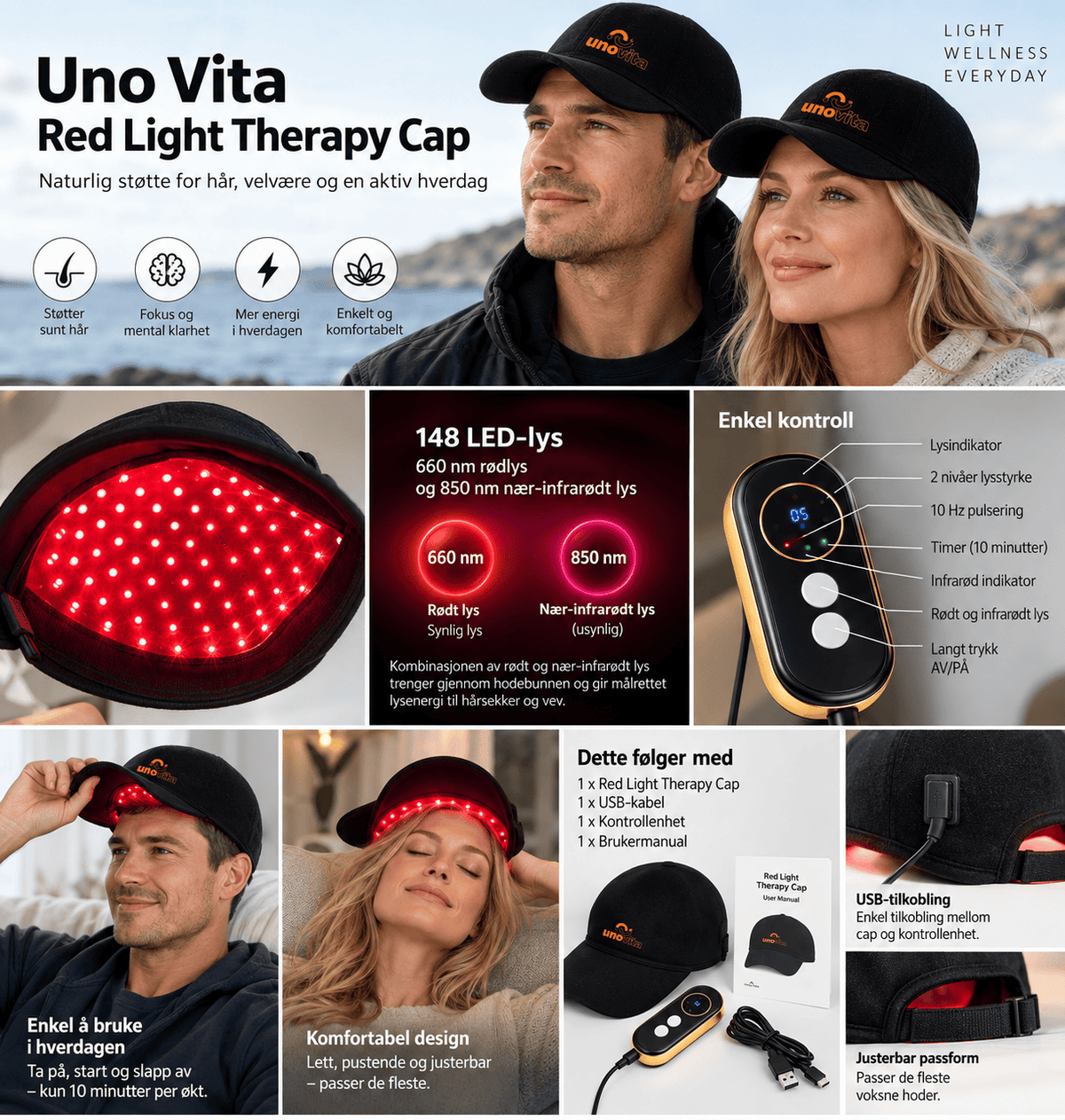 Uno Vita Red Light Therapy Cap (148 LEDs, 660/850 nm)