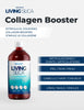 LIVING SILICA® Collagen Booster i en 1000 ml flaske, rød med blå detaljer, viser silisium-tilskudd for hud, hår og negler.