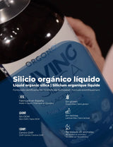 LIVING SILICA® Collagen Booster, 1000 ml flaske med svart matte overflate, vegansk og glutenfri formulering.