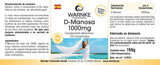 D-Mannose 1000mg tabletter i en hvit og blå emballasje, viser 100 veganske tabletter i en boks.
