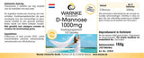 D-Mannose 1000 mg tabletter i en boks med 100 tabletter, i lys design med detaljer om ingredienser og anbefalt bruk.