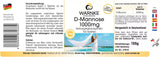 D-Mannose 1000mg tabletter, 100 stk. Forpakning med tydelig merking og beskrivelser, laget i Tyskland.