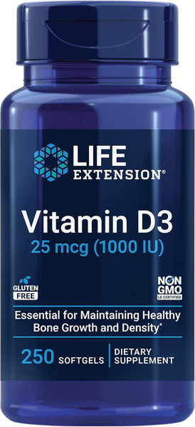 Vitamin D3 - 25 mcg (1000 IU, 250 softgels)