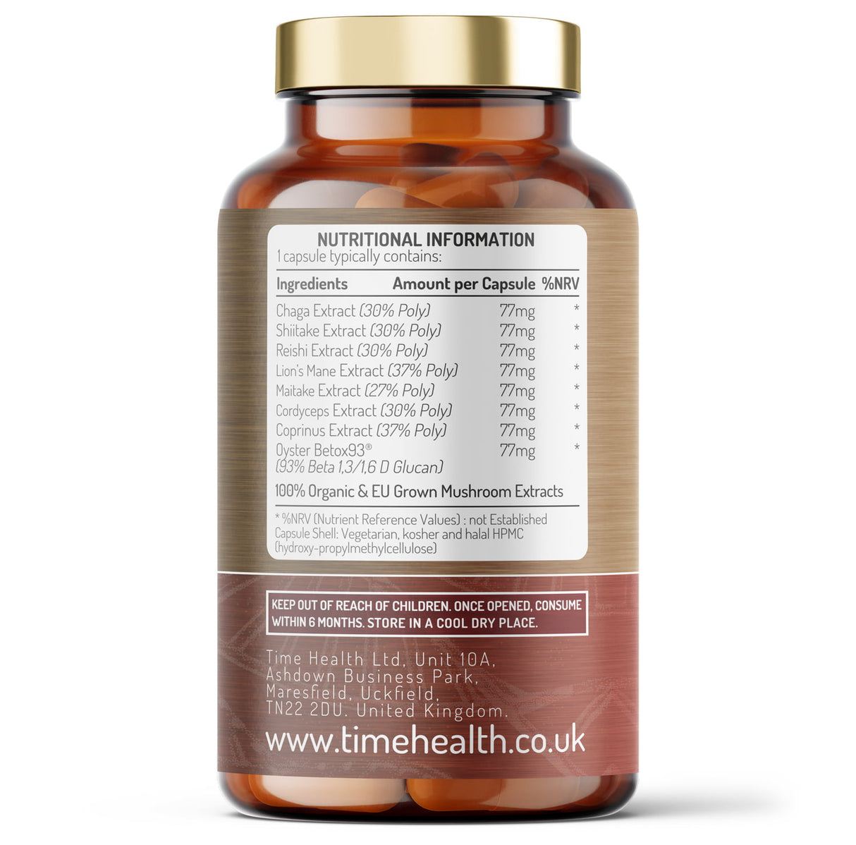 Organic Mushroom Complex 8 – Chaga, Cordyceps, Coprinus comatus, Lion’s Mane, Maitake, Oyster Betox93®, Reishi, Shiitake