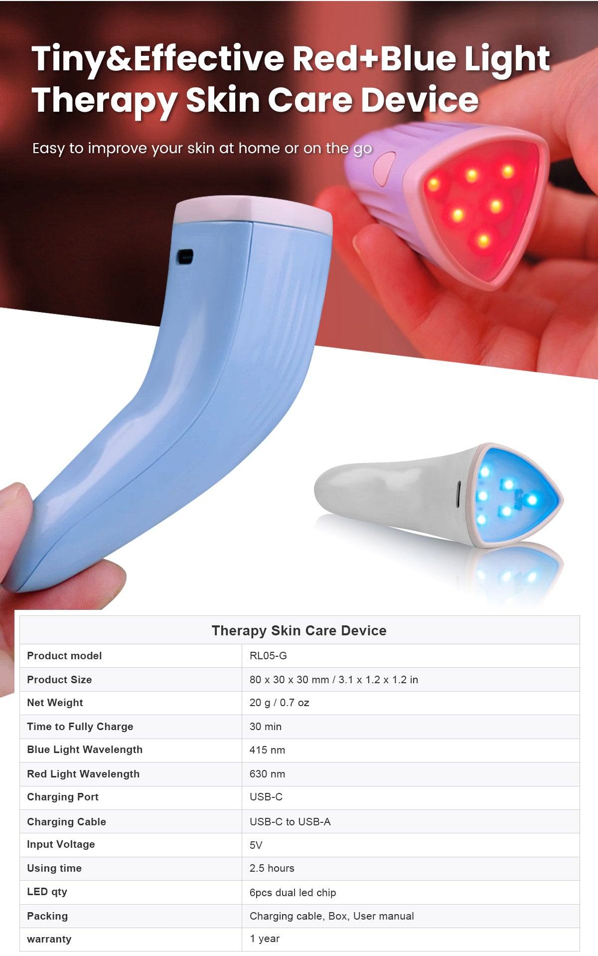 Uno Vita`s Beauty Red and Blue Light Therapy Skin Care Device