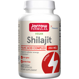 Vegan Shilajit Fulvic Acid Complex, hvit kapselglattet flaske med rød og grønn tekst, 60 veganske kapsler.