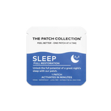 Søvnplaster fra The Patch Collection med blå emballasje, merket "SLEEP" og angivelse av vegan og lateksfritt.