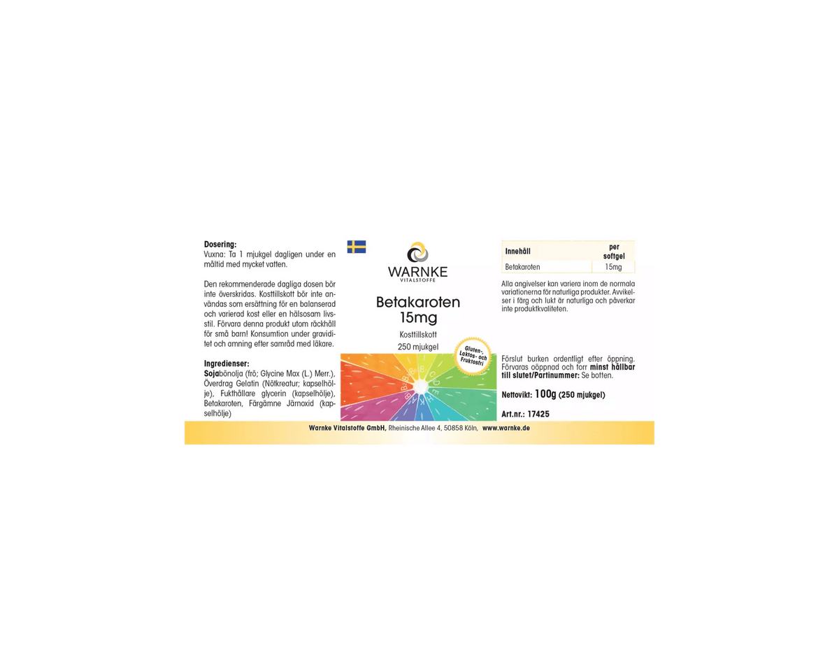 Beta Carotene 15mg - 250 softgels - carotenoid - provitamin A - Uno Vita AS