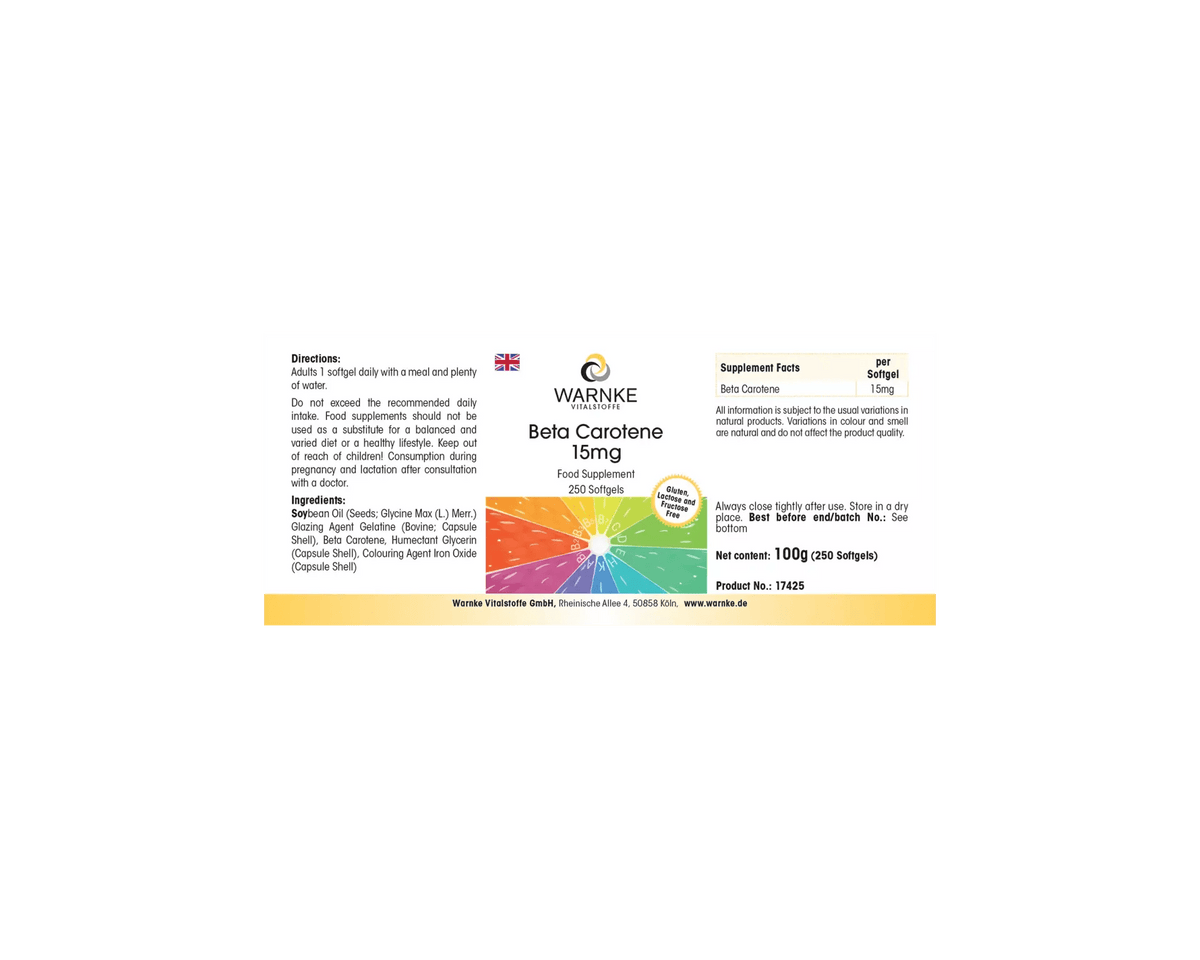 Beta Carotene 15mg - 250 softgels - carotenoid - provitamin A - Uno Vita AS