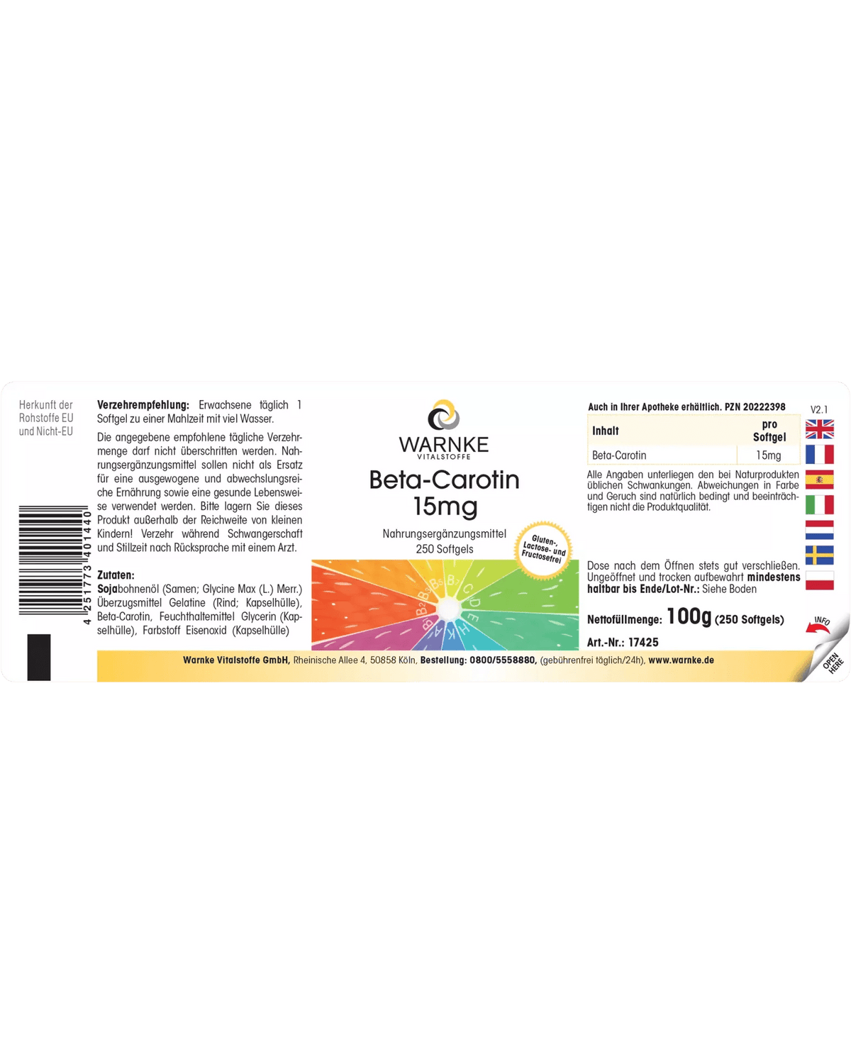 Beta Carotene 15mg - 250 softgels - carotenoid - provitamin A - Uno Vita AS