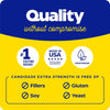 Kvalitetsmerking med tekst om Candidase® Extra Strength, med symboler for glutenfri, soyafri og uten fyllstoffer.