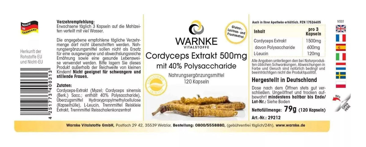 Cordyceps Extract 500mg with 40% Polysaccharides - 120 capsules - easy to swallow - Uno Vita AS