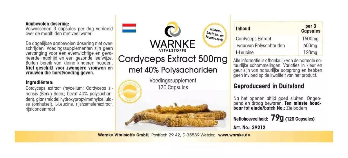 Cordyceps Extract 500mg with 40% Polysaccharides - 120 capsules - easy to swallow - Uno Vita AS