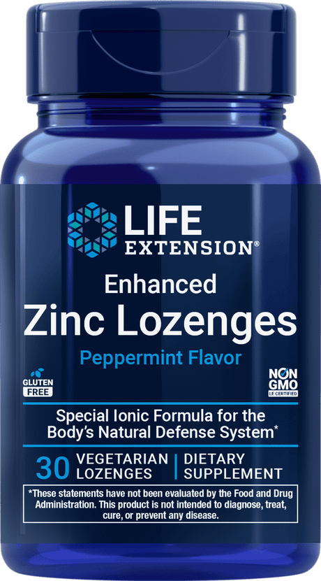 Life Extension Enhanced Zinc Lozenges med peppermyntesmak, 30 vegetariske sugetabletter
