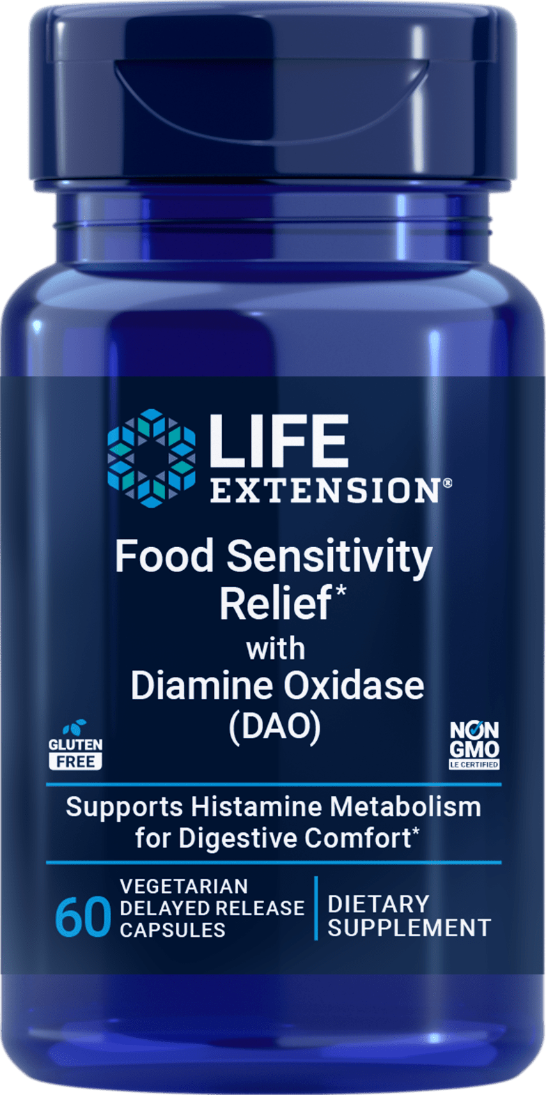 Life Extension Food Sensitivity Relief med diaminoksidase DAO, 60 kapsler