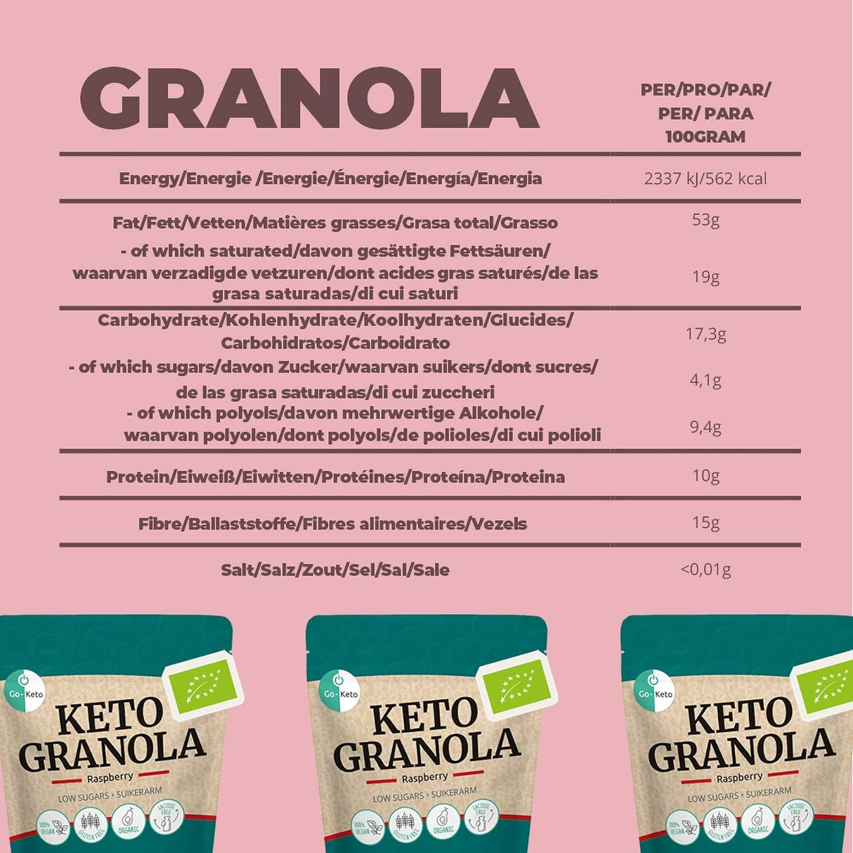 Go-Keto Bio Keto Granola - Raspberry - Uno Vita AS