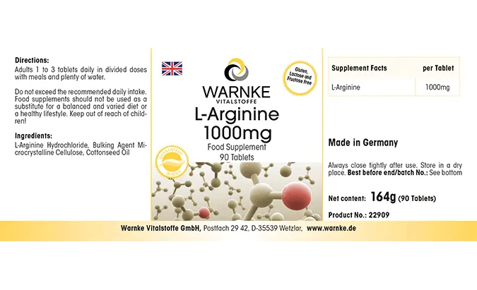 L-Arginine 1000 mg - 90 Tablets - Vegan