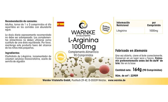 L-Arginine 1000 mg - 90 Tablets - Vegan