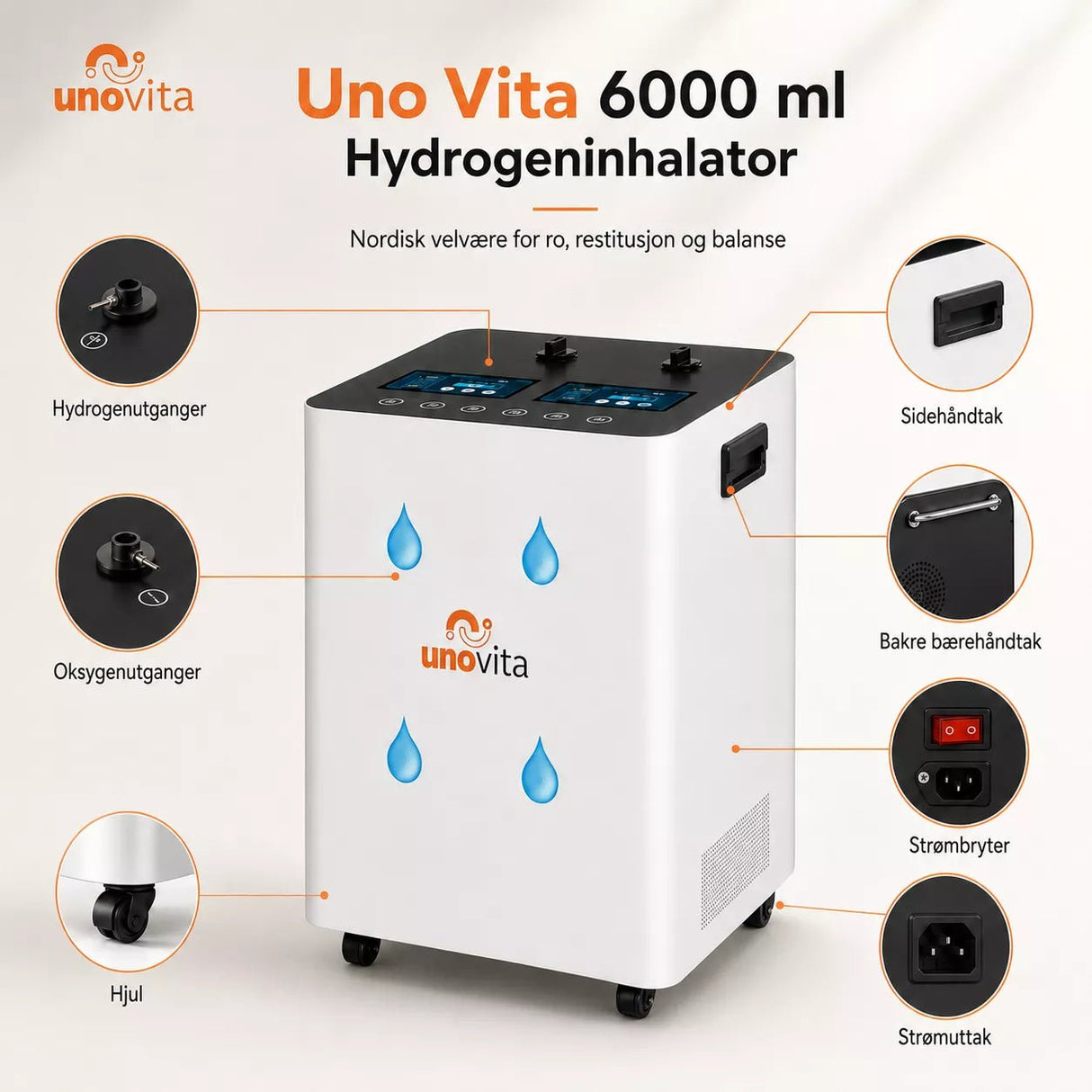 Large Flow 6000 ml Hydrogen Inhaler – (Hydrogen Oxygen Generator) - Uno Vita AS