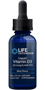 Life Extension flytende vitamin D3 2000 IU med mintsmak, 29,57 ml dråpeflaske