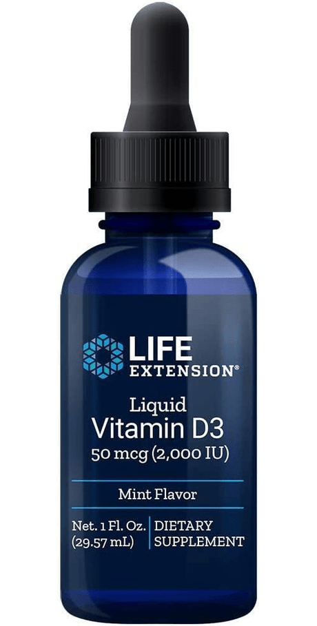 Life Extension flytende vitamin D3 2000 IU med mintsmak, 29,57 ml dråpeflaske