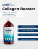 LIVING SILICA® Collagen Booster i en 1000 ml flaske, rød med blå detaljer, viser silisium-tilskudd for hud, hår og negler.