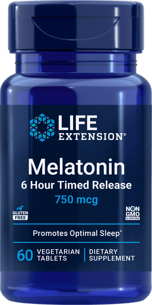 Life Extension Melatonin 6 Hour Timed Release 750 mcg, 60 vegetariske tabletter