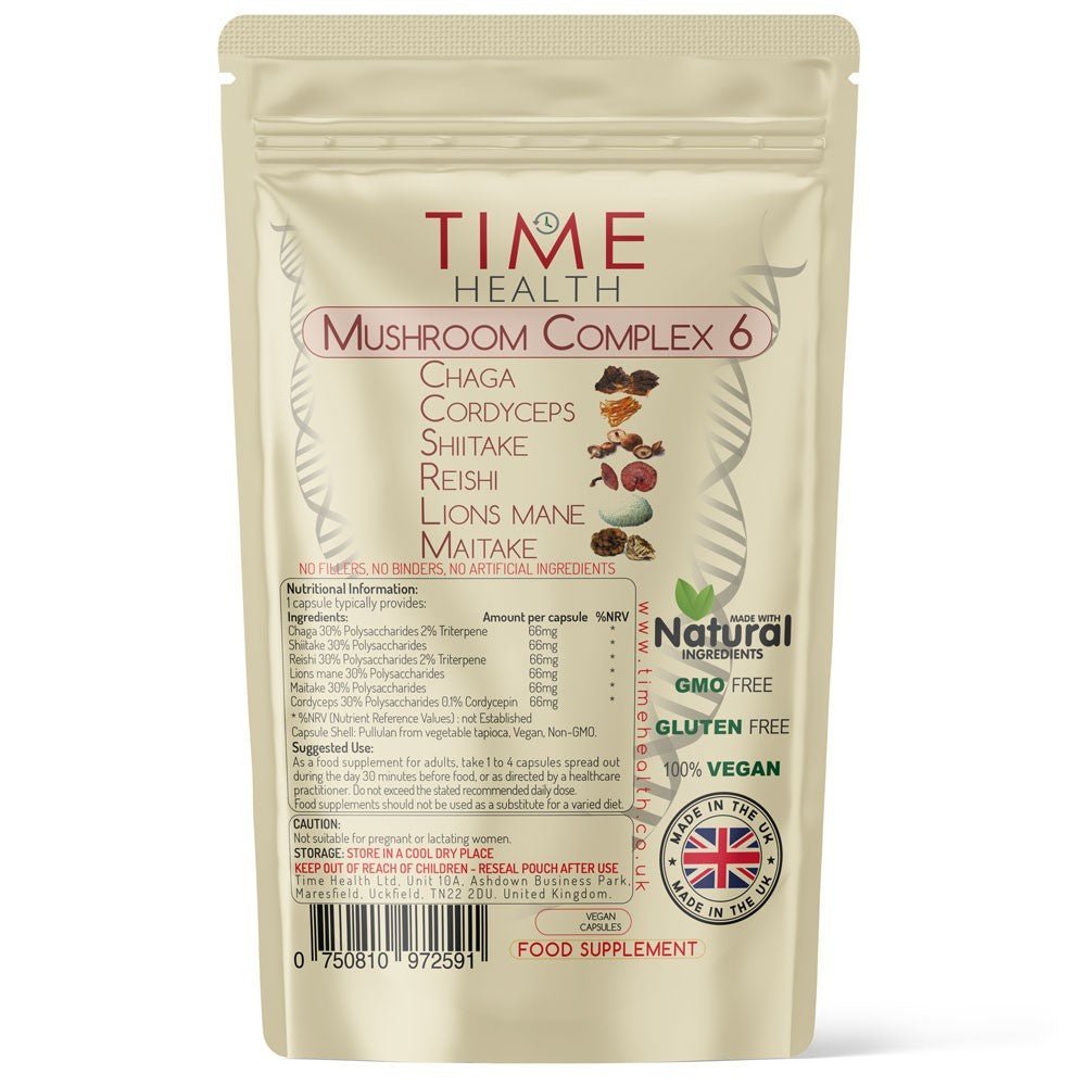 Mushroom Complex 6 – Chaga – Cordyceps – Shiitake – Reishi – Lion’s mane – Maitake (120) - Uno Vita AS