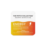 Kraftig farget pakke med wellnessplaster. Teksten "ENERGY ACTIVE BOOST" fremheves. Vegansk og vannbestandig.