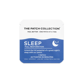 Søvnplaster fra The Patch Collection med blå emballasje, merket "SLEEP" og angivelse av vegan og lateksfritt.